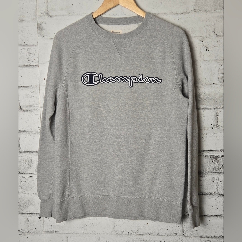 Champion Script Logo Crewneck Sweatshirt Grey Athleisure Small